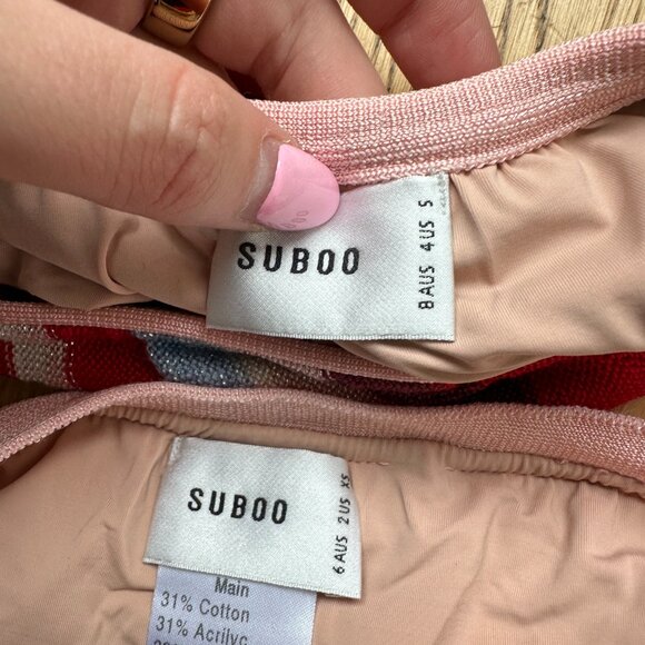 Suboo Two Piece Bikini Swimsuit Multicolored Stripes Knit High Waist Strapless - Picture 4 of 7